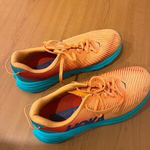 Hoka One One M Rincon 3 Vibrant Orange and Teal Shoes
